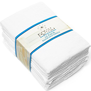 Royal 12-Pack Flour Sack Towels - 31" x 31" Kitchen Towels - Absorbent White Dish Towels - 100% Ring-Spun Cotton Bar Towels