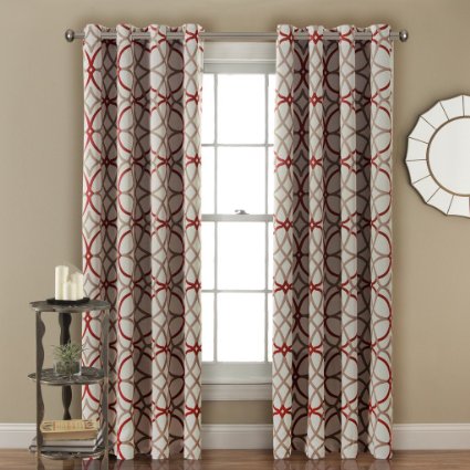 H.Versailtex Thermal Insulated Blackout Grommet Curtain Drapes for Living Room-52 inch Width by 84 inch Length-Set of 2 Panels-Taupe and Red Geo Pattern