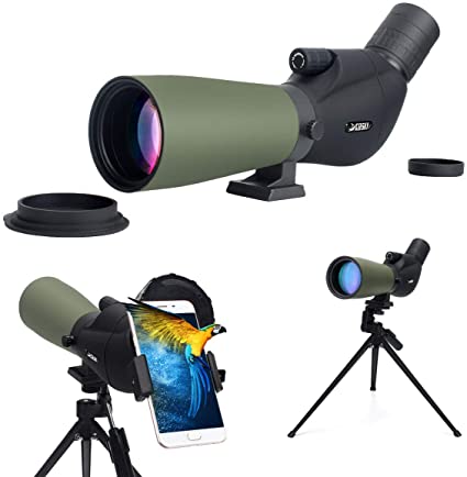 Gosky 15-45x60 Spotting Scope with Tripod, Carrying Bag and Smartphone Adapter - Newest BAK4 Angled Scope for Target Shooting Bird Watching Wildlife Scenery