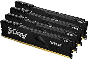 Kingston FURY Beast 64GB (4x16GB) 3200MHz DDR4 CL16 Desktop Memory Kit of 4 KF432C16BBK4/64,Black