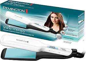 Remington Lisseur Cheveux [Soin Brillance & Douceur] Shine Therapy (Plaques larges, Céramique, Soin huile d'argan marocaine & vitamine E, Ecran LCD, 150-230°C) Fer à Lisser S8550