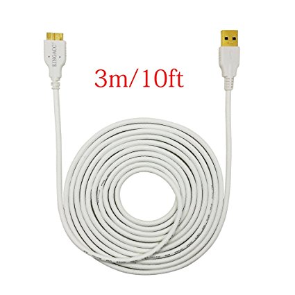 S5 Cable,Note 3 Cable,KingAcc(TM) 1-Pack 10 Ft/3m Extra Long USB 3.0 Type-A to Micro-B Superspeed Charge and Sync Data Cable,USB Charger,S5 Charger for Samsung Galaxy S5 and Samsung Galaxy Note 3 Sv I9600/N9000 /N9002/N9005/N9008 -1 Year Warranty