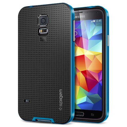 Galaxy S5 Case Spigen Neo Hybrid Series METALLIZED BUTTONS Electric Blue Bumper Case Slim Fit Dual Protection Cover for Galaxy S5 2014 - Electric Blue SGP10776