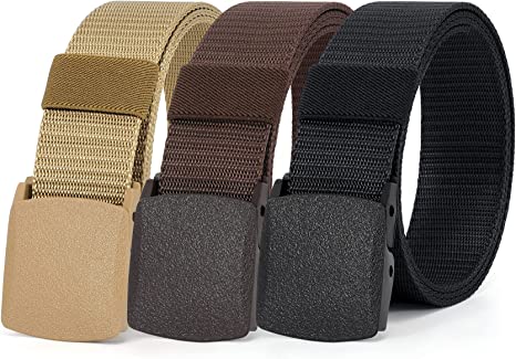 XZQTIVE 3 Pack Men’s Nylon Belt Military Tactical Belt Breathable Webbing Canvas Belt Outdoor Sport Belt with Plastic Buckle