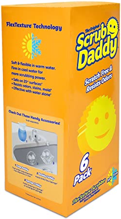 Original Scrub Daddy Sponge - Scratch Free Scrubber for Dishes and Home, Odor Resistant, Soft in Warm Water, Firm in Cold, Deep Cleaning Kitchen and Bathroom, Dishwasher Safe (6 Count)