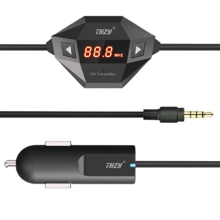 FM Transmitter - THZY Black Wireless FM Transmitter with 35mm Audio Plug and Car Charger for iPhone 654 iPad iPod Samsung Devices and ANY Smart Phones with 35mm Audio Plug
