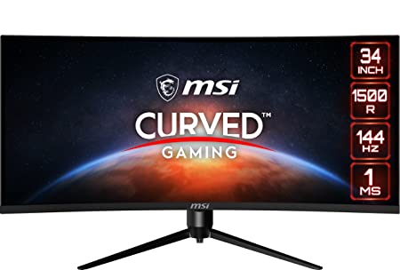 MSI Optix MAG342CQR 34 Inch Curved Gaming Monitor - 21:9 UWQHD (3440x1440), 1ms Response Time/1500R/144Hz/Night Vison/AMD Adaptive Sync/Mystic Light RGB, Black