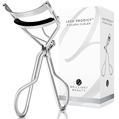 Brilliant Beauty Eyelash Curler with Satin Bag & Refill Pads - Award Winning - No Pinching, Just Dramatically Curled Eyelashes & Lash Line in Seconds - Get Gorgeous Eye Lashes Now (Platinum)