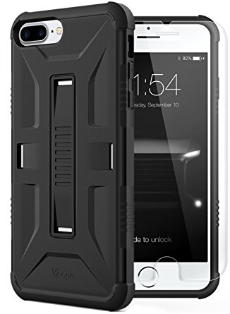 iPhone 7 Plus Case, Slim Military Shockproof Protective Cover with [Tempered Glass Screen Protector] Heavy Duty Hybrid Rugged Case Non-slip Grip Ultra Hard Cover Shell for Apple iPhone7 Plus-Black