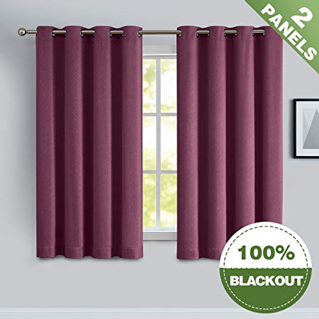 ECODECOR Girls Bedroom Curtains 100% Blackout Red 63" Short Energy Efficient Window Panels for Living Room Red Checked Thermal Insulated Drapes 2 Pack Wine