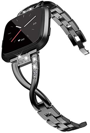 Wearlizer for Fitbit Versa Strap, Metal Rhinestone Strap for Fitbit Versa Lite, No Tool Needed