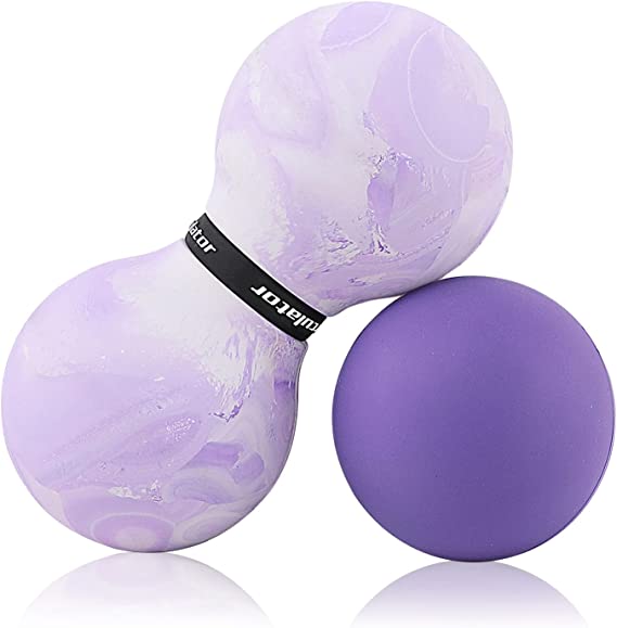 TXJ Sports Massage Ball for Deep Tissue Massage， Myofascial Release, Trigger Point Therapy, Lacrosse & Peanut Massage Ball Set for Back, Feet, Shoulders, Exercise， Yoga, Pain and Stress Relief