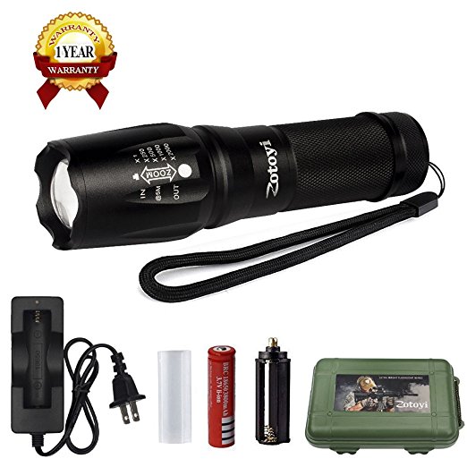 High Power Led Flashlight, ZOTOYI Handheld Flashlight, Water Resistant Tactical Flashlight Torch, Zoom Function & 5 Modes with 18650 battery & chargeable