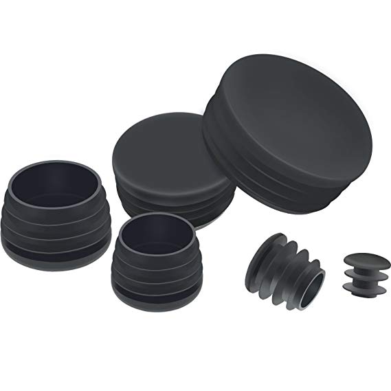 TecUnite 60 Pieces Mixed Sizes Black Round Plastic Plugs, Glide Insert End Caps for Chair Table Stool Leg, Tube Pipe Hole Plug Assortment