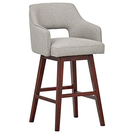 Rivet Malida Mid-Century Open Back Swivel Bar Stool, 41" H, Felt Grey