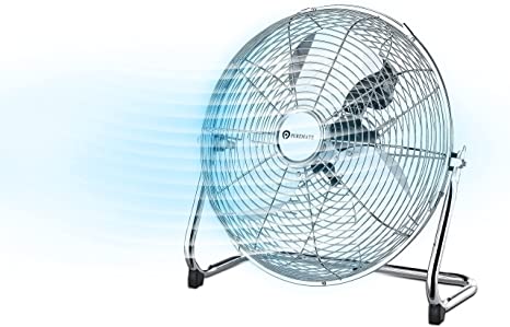 PureMate 14" Chrome Gym Floor Fan with 3 Speeds and Adjustable Fan Head, Portable Ideal for the Gym, Warehouses and industrial use with 70W Motor