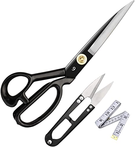Sewing Scissors 9 inch(23.5cm) - Tailors Heavy Duty High Carbon Steel Sharp Blades Shears for Fabric Leather Cloth Paper Sewing Dressmaking Tailoring Altering (Black 9)