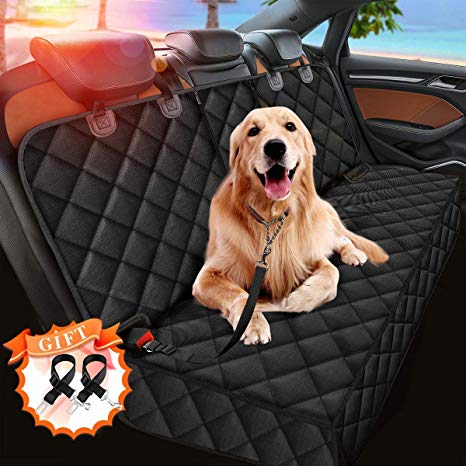Upgraded Dog Car Seat Cover for Pets, 100% Waterproof Pet Dog Seat Cover Nonslip Bench Seat Covers Armrest Compatible for Back Seat Universal Size for Cars, Pickup Trucks, SUVs (2 Pet Seat Belts Gift)