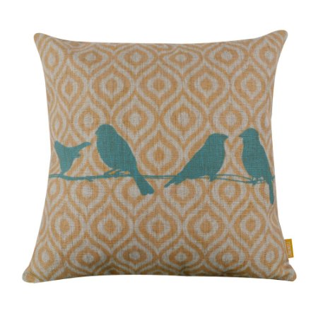 Cotton Linen Decorative Throw Pillow Case Cushion Cover (Blue Bird) 18 "X18"