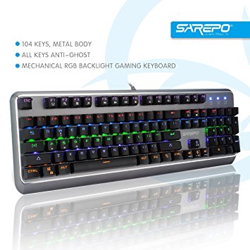 SAREPO Mechanical Gaming Keyboard – Mechanist Macro Software Blue Switch 9 Modes Multicolor Led Backlight Gaming Keyboard Metal Body with 8 Extra Silent Black Switches for Professional Gamers