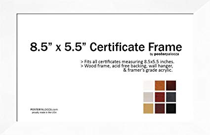 8.5" x 5.5" Certificate Frame - Wood Frame - Holds any document measuring 8.5" x 5.5" inches (White)