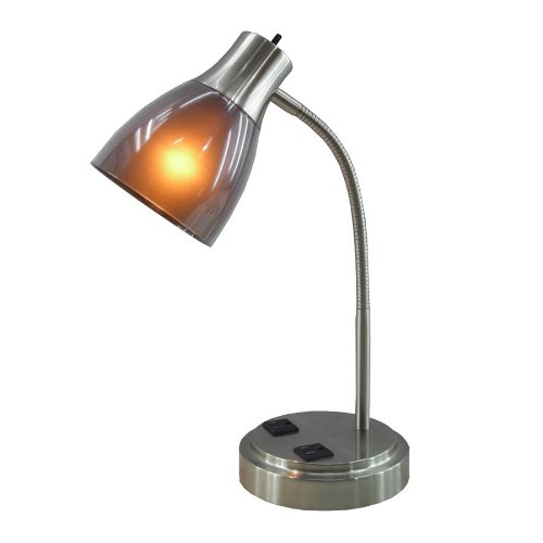Normande Lighting GP3-796 13W CFL Desk Lamp with Two Electrical Outlets on the Base Mount