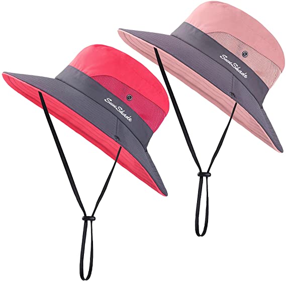 Cooraby Women Summer Sun Hat Ponytail Hole Cap Wide Brim Adjustable Hat