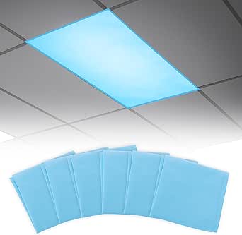 Fluorescent Light Covers with 10 Strong Magnets- 6Pcs Fluorescent Light Filters for Classroom Hospital Office to Eliminate Harsh Glare Reduce Headache, Flame Retardant Fabric, 4 x 2 FT, Blue Sky