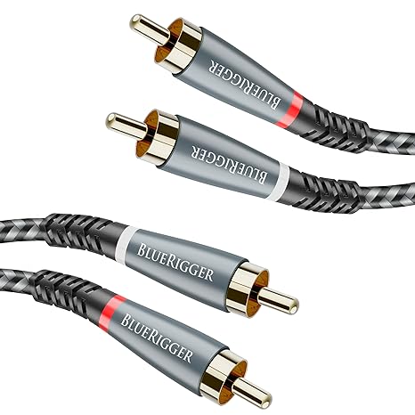 BlueRigger RCA Cable, 5M (2RCA Male to 2RCA Stereo Audio Cable, Braided, Gold Plated, Subwoofer)- Compatible with Home Theater, Amplifier, Hi-Fi System, HDTV, Car Audio, Turntable, Receiver, Speaker