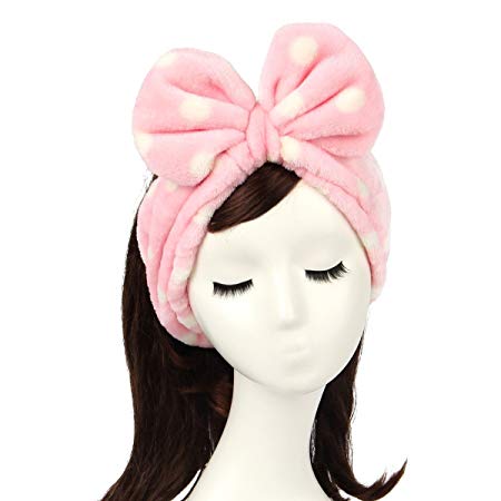 Shintop Headband, Sweet Super Soft Caroset Polka Dots Wash Cosmetic Headband Hairlace (pink polka Dots)