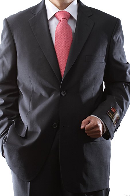Men's 2 Button Super 150s Extra Fine Charcoal Dress Suit with Flat Front Pants