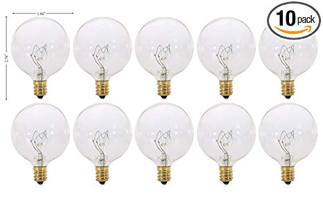 (Pack of 10) G16.5 Decorative (E12) Candelabra Base Globe Shape 120V G16 1/2 Light Bulbs (Clear, 15 Watt)