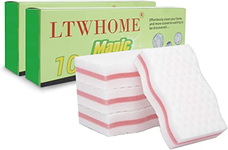 LTWHOME Cuty Pink Interlayer Magic Cleaning Wave Type Sponge High Density Melamine Foam 3.93" X 2.36" X 1" (Pack of 20)