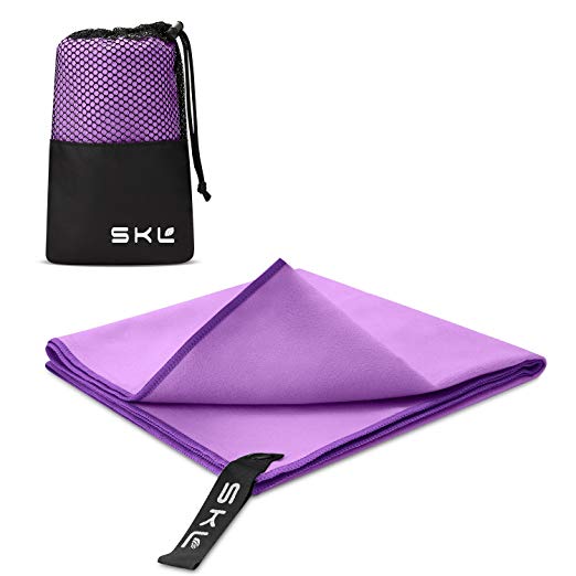 SKL Sports Towel Fast Dry Towel Microfiber Towel Quick Dry Towel Cooling Beach Towel for Sports Travel Gym Golf Yoga Swimming Beach Camping Large Small (Grey, Purple)