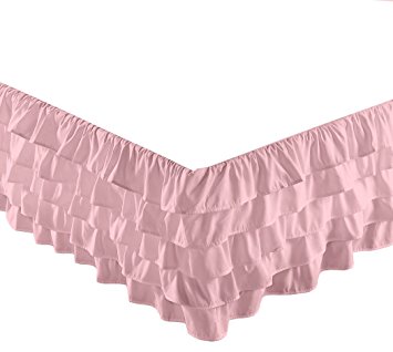 Chezmoi Collection Ella 15" Drop Multi Ruffle Waterfall Bed Skirt (Full, Pink)