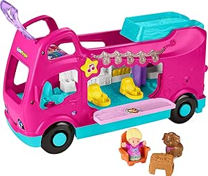 Fisher-Price Little People Toddler Toy Barbie Little Dreamcamper RV Playset with Music & Lights for Pretend Play Kids Ages 18  Months