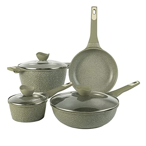 Carote Non Stick Cookware Set, Nonstick Induction Set Combo, Set of 4(24cm Fry Pan, 16cm Saucepan, 24cm Sauce Pot, 28cm Biryani Pot, 16cm Lid, 24cm Lid, 28cm LidGreen)