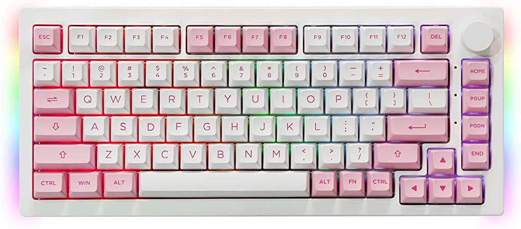 EPOMAKER AKKO 5075B Plus Gasket Hot Swap Mechanical Keyboard, 2.4GHz/Bluetooth 5.0/USB-C Wired PC Knob Keyboard, with Poron Foam, Side RGB for Win/Mac/Linux(Prunus Lannesiana, Wine Red Lubed Switch)