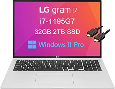 LG Gram 17 17Z95P Ultra-Lightweight 17" QHD  IPS (Intel i7-1195G7, 32GB RAM, 2TB PCIe SSD) Military Grade Business Laptop, 19.5hr Battery, Backlit KB, 2 x Thunderbolt 4, Webcam, Windows 11 Pro