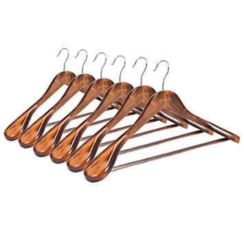 6-Pack Wooden Extra Wide Hangers, Royalhanger Wood Extra Wide Shoulder Suit Hanger for Heavy Coat, Sweater and Pant,Retro Finish