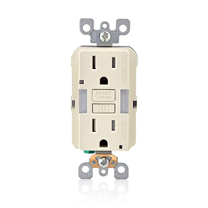 Leviton GFNL1-T R96-GFNL1-00T Self-Test SmartlockPro Slim GFCI Tamper-Resistant Receptacle with Guidelight and LED Indicator, 15 Amp, Light Almond