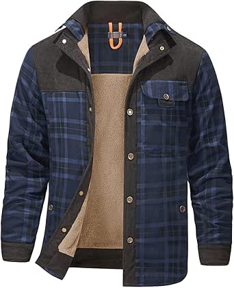 Haellun Men's Long Sleeve Sherpa Lined Shirt Jacket Flannel Plaid Fleece Coats