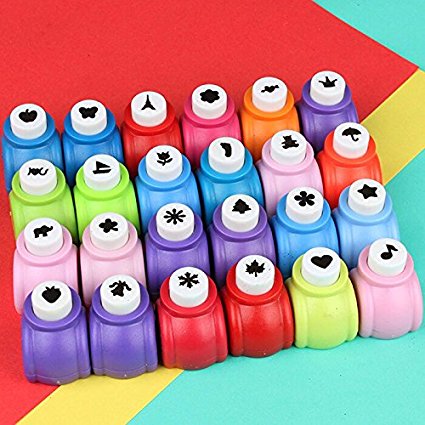 Fascola Mini Paper Craft Punch Card Scrapbooking Engraving Kid Cut DIY Handmade Hole Puncher for Festival Papers and Greeting Card Set of 20 with Random Colors (Set of 20)