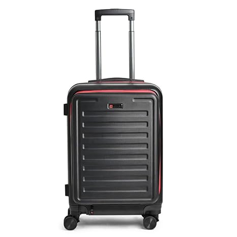 Swiss Military Primus Black Textured Hard Top 20 Inch Luggage Trolley Bag, Separate Laptop Compartment, 360 Degree Rotatable Wheels, 3 Dial Combination Lock, 44 liters, HTL120