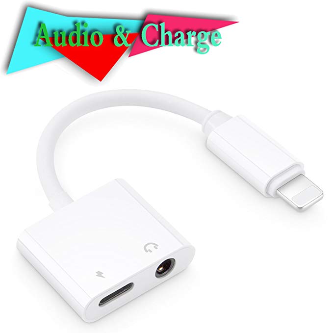 Lightning to 3.5mm Jack Adapter Headphone Audio Charger for 8/8 Plus iPhone 7/7 Plus/iPhone X 10/iPad/iPod lightening Aux Music Earphone Charge 2 in 1 Earset dongle Support iOS 10.3 and later