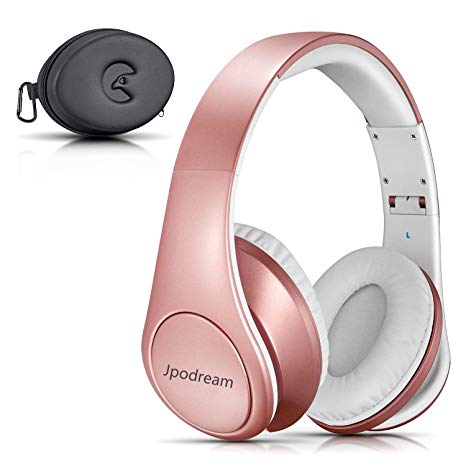 Wireless Headphones, Jpodream Over Ear Foldable Hi-Fi Stereo Headphones with Built-in Microphone, Soft Memory-Protein Earmuffs, Wireless and Wired Mode for Smartphone TV PC Laptop - Rose Gold