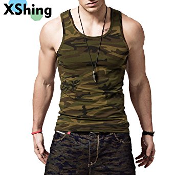 XShing Men Tank Top Cotton Comfort Gym Men's Sleeveless Muscle Camo tight-fitting shirts
