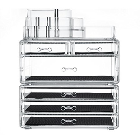 TWING Premium Acrylic Makeup Jewelry Organizer Clear 9.3x5.3x11.3 inches Cosmetic Storage Thick and Crystal Acrylic