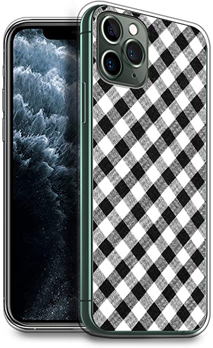 HelloGiftify Black and White Plaid Pattern TPU Soft Gel Protective Case. Compatible with iPhone 11 Pro