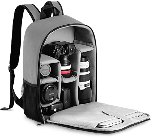 CADeN Camera Backpack Bag with Laptop Compartment 15.6" for DSLR/SLR Mirrorless Camera Waterproof, Camera Case Compatible for Sony Canon Nikon Camera and Lens Tripod Accessories Grey